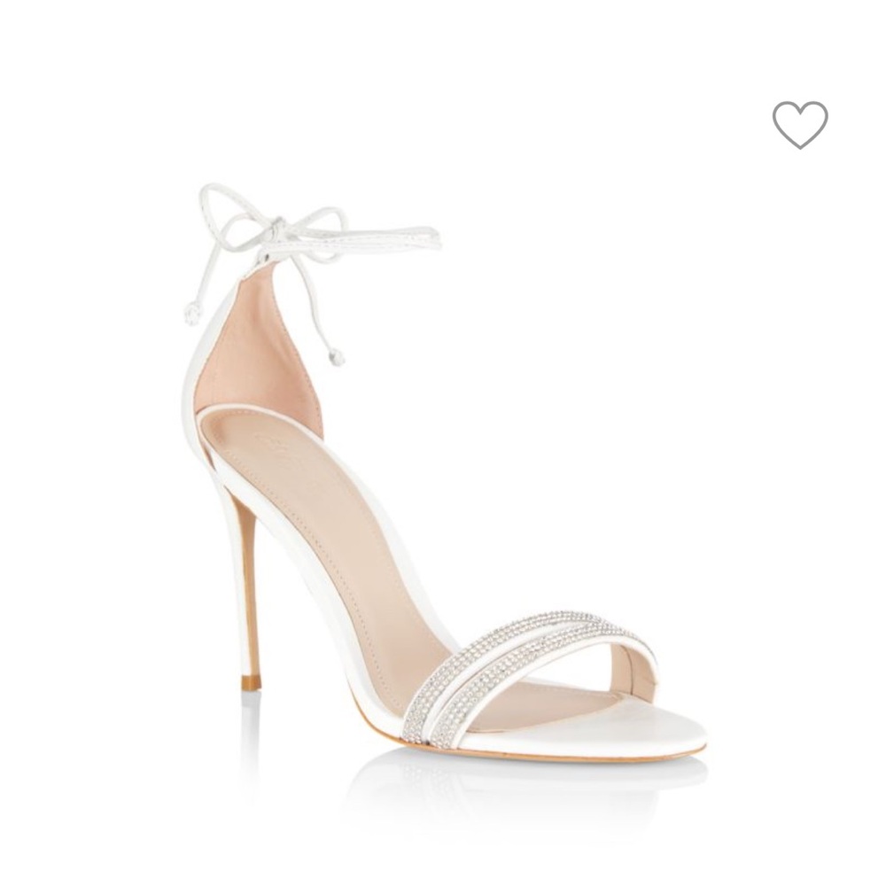 Saks fifth Avenue white Crystal Self Tie Stiletto Sandals size 38.5 (8.5)